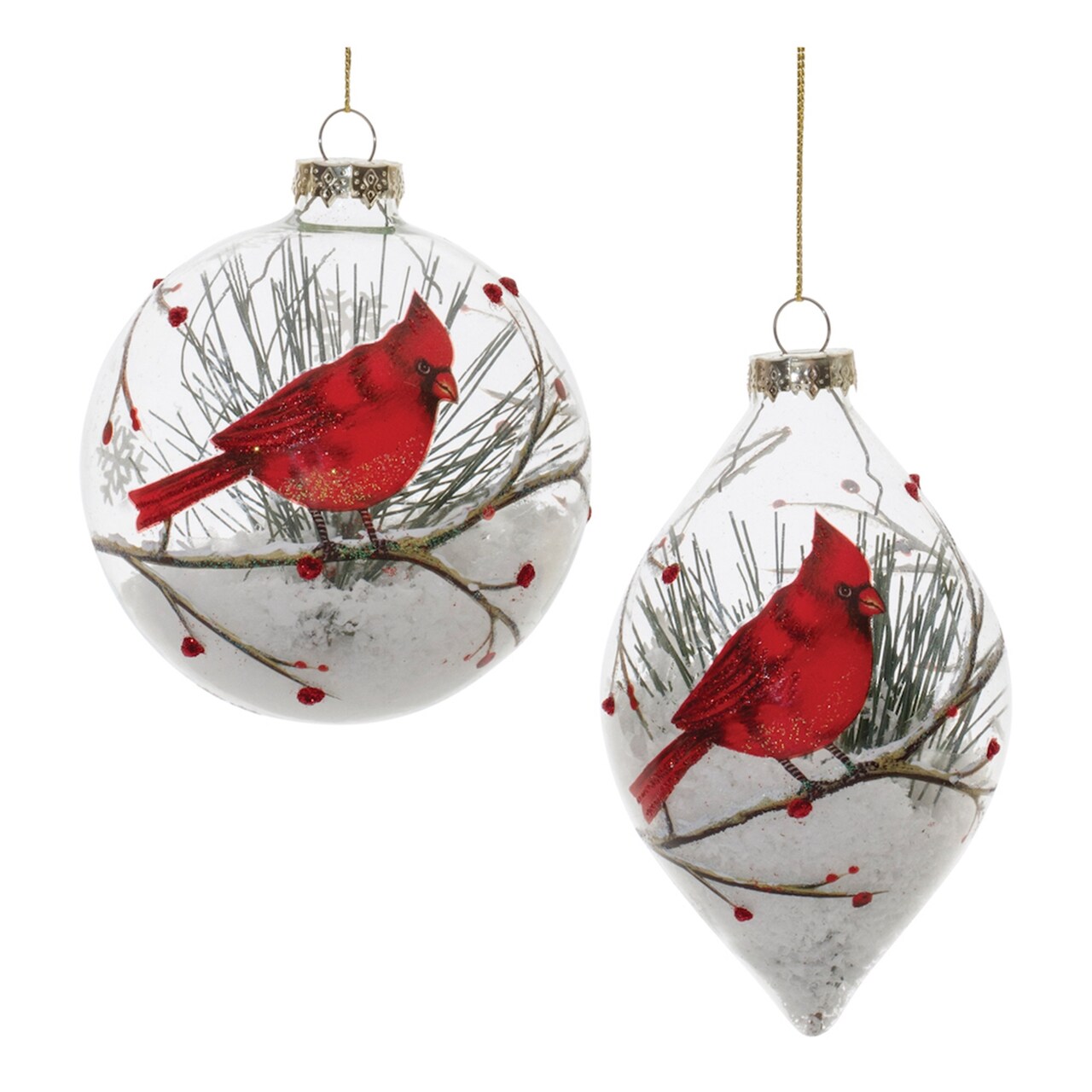 Melrose Glittered Cardinal Glass Christmas Ornaments - 6" - White and Red - 6ct